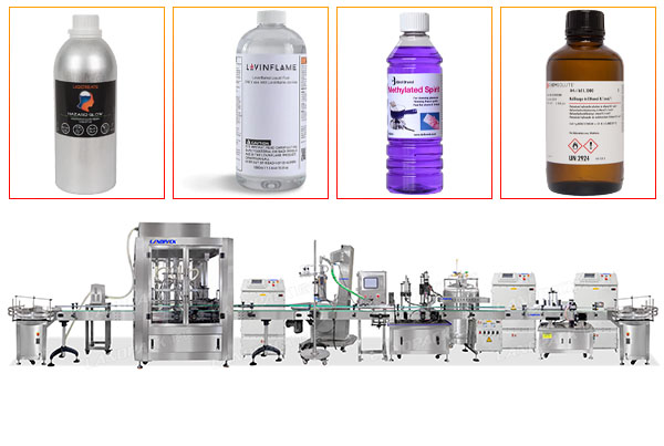 Automatic Flammable Liquids Bottle Filling Capping Labeling and Sealing Machine