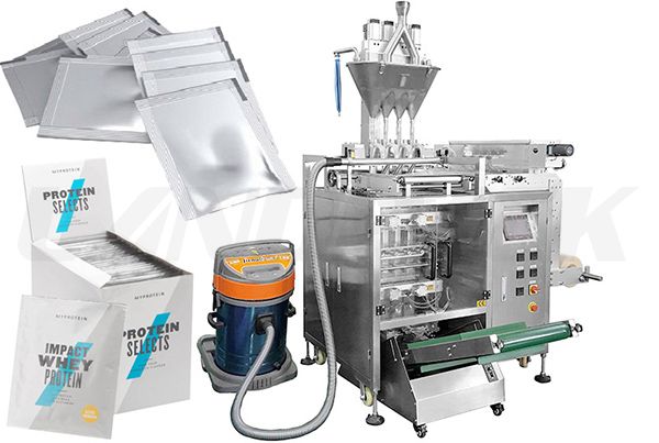 Multi Lane Collagen Protein Powder 3/ 4 Side Sealing Sachet Packing Machine Connectable Cartoning Machine