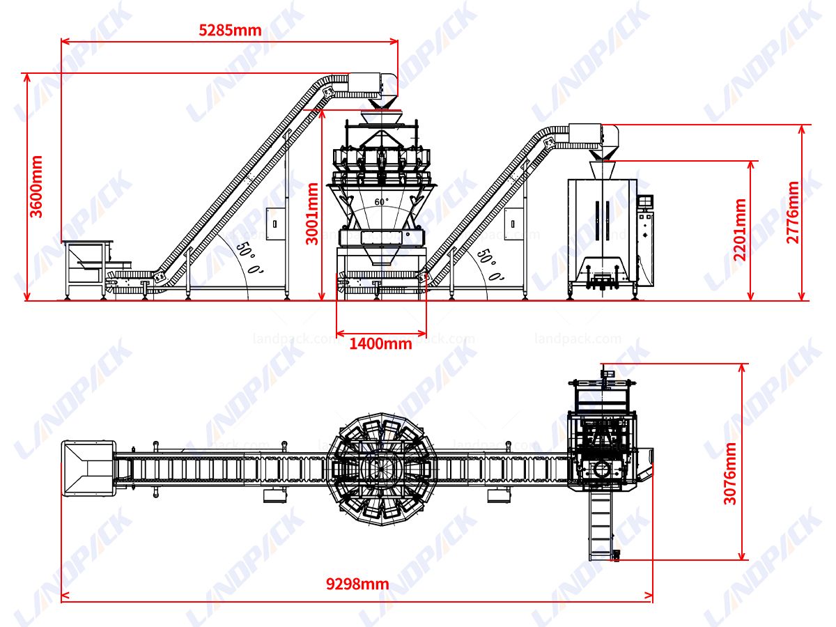 Automatic Dry Food Packing Machine With Multihead Weigher And Two Conveyor Automatic Dry Food Packing Machine With Multihead Weigher And Two Conveyor